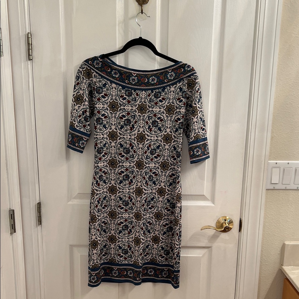 Max Studio Blue And White Patterned Long Sleeve D… - image 1